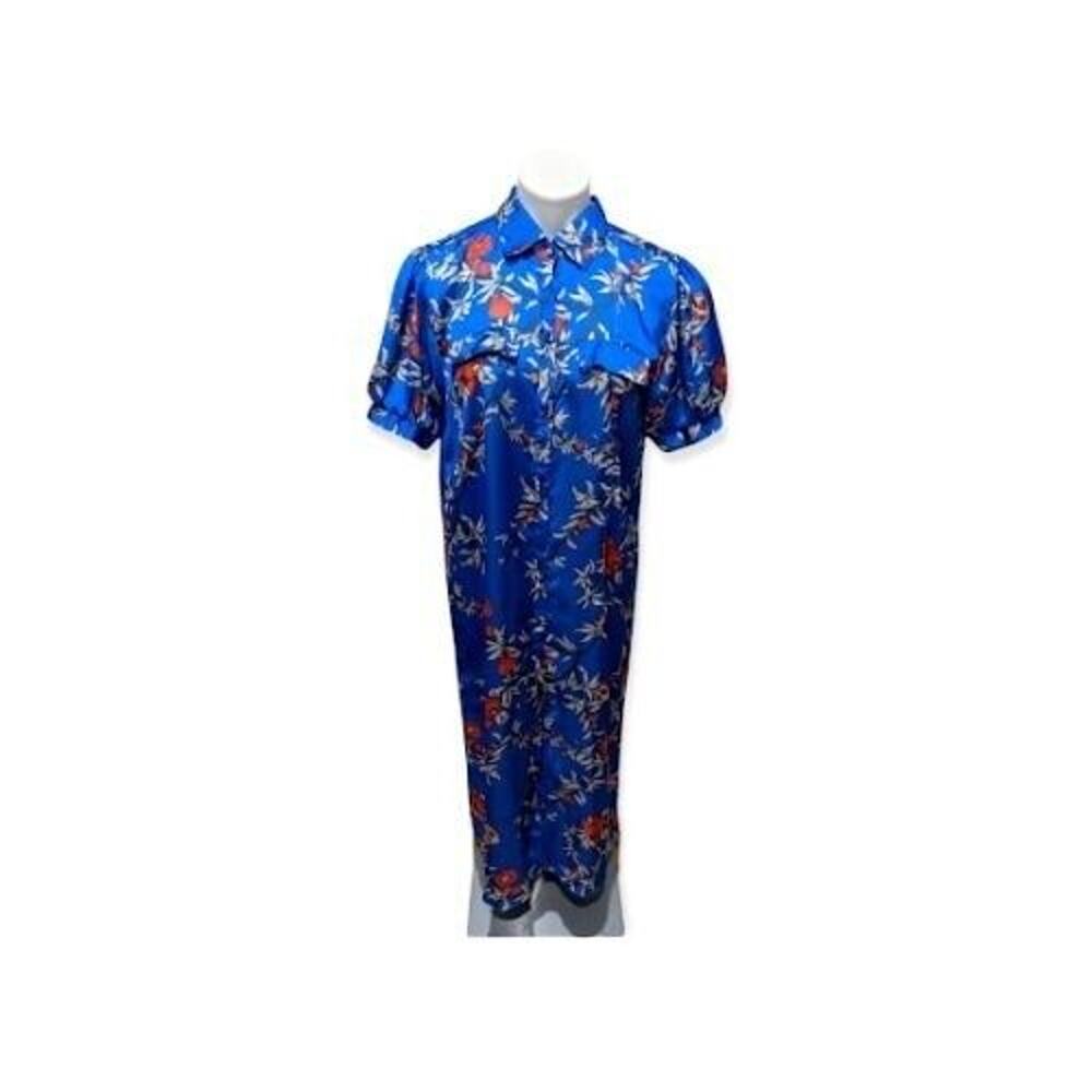 Lobo Rosa Size Medium Camisa Shirt Dress Blue Floral Shirt Collar Puff Sleeves